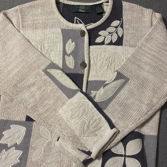VTG Orvis Women's Patchwork Leaf Knit Grandma Sweater Button Front Cottagecore S - Picture 8 of 16